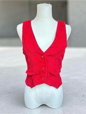 Red Women's V-Neck Button Front Vest